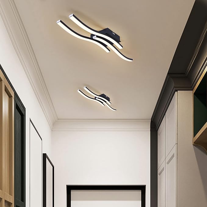 EDISLIVE Modern Dimmable LED Ceiling Light Curved 3 Light 22.5 in Minimalist Flush Mount Ceiling Light Fixture Lamp for Bedroom Foyer Kitchen 3000K 18W Black