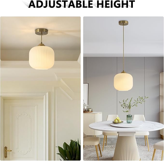 KCO Lighting Modern Gold White Glass Pendant Light Contemporary Brass Metal Kitchen Island Dining Pendant Light Industrial Large Globe Pendant Lamp 1-Light Round Ball Hanging Lighting Fixture
