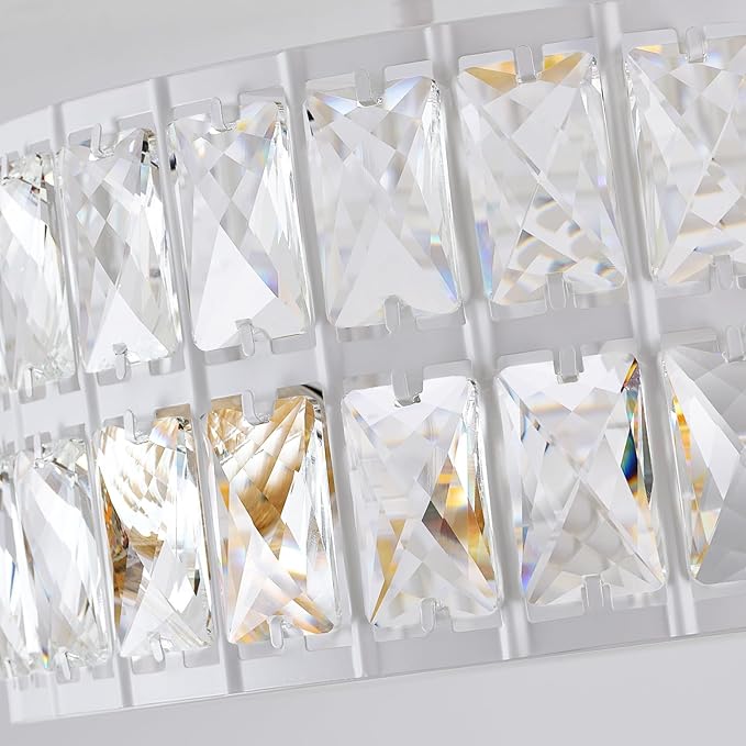 Modern Semi Flush Mount Ceiling Light - 11.8-Inch 3-Light Crystal Chandelier, White Ceiling Fixture for Bedroom Hallway Kitchen, Close-to-Ceiling Lighting with E26 Bulb Bases