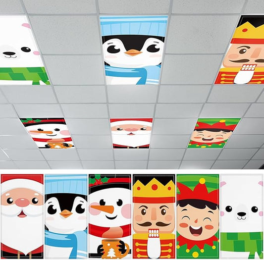 6 Pcs Fluorescent Light Covers with 60 Magnets Decorative for Classroom Ceiling Lights 4 x 2 Feet Magnetic Light Cover Filter Easy Install for Office Hospital Home Ceiling Supplies (Christmas role)