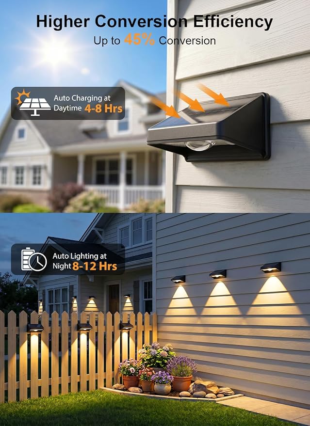 Solar Fence Lights Outdoor, 3000/4500/6000K 3 Mode 12Pack Fence Lights Solar Powered Ultra-Bright LED Lens IP65 Waterproof Solar Patio Lights for Outside,Deck/Flood/Backyard/Yard /Step/Railings/Wall