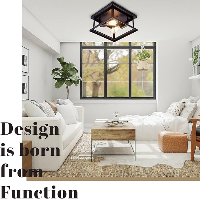Hamilyeah Black Flush Mount Ceiling Light Fixture Bedroom, Farmhouse Kitchen Lights Ceiling, Outdoor Close to Ceiling Light Fixtures for Porch Patio Hallway