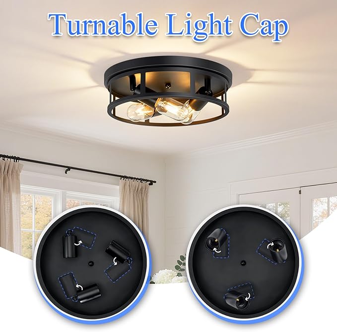 Ceiling Light Fixture,Black Flush Mount Ceiling Light,13 Inch Hallway Light fixtures Ceiling,Light Fixtures Ceiling Mount for Farmhouse,Kitchen (2, 13 inch)