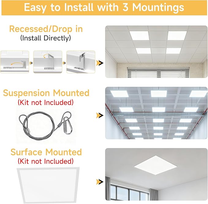 6 Pack 1x4 LED Flat Panel Light Drop Ceiling Office Fixture,Surface Mount Drop Ceiling Fixture,5040LM, 20W/25W/30W/35W/40W Selectable,3000K/3500K/4000K/5000K/6500K 5CCT,Dimmable (0-10V),ETL Listed