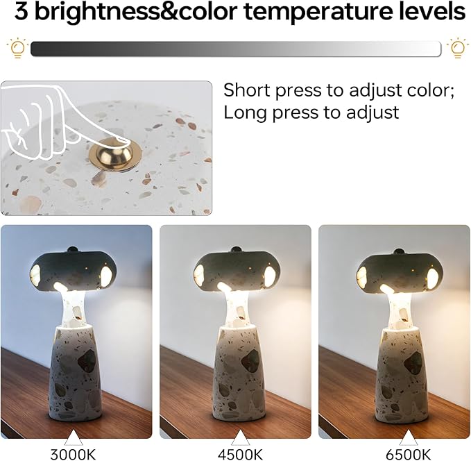 Natural Marble Table Lamp, Three-Color Temperature Dimmable LED Stone Table Lamp, Dining Room Bedroom Ambiance Decorative Light. Suitable for bedrooms, Living Rooms, Bedside Tables, and Side Tables