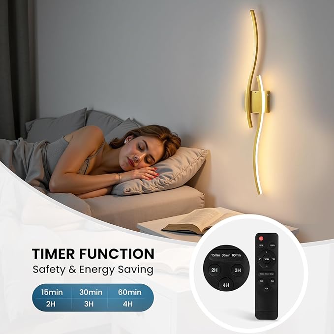 WOSHITU Gold Battery Operated Wall Sconces: 39 Inch Rechargeable Wall Sconce Set of 2 with Remote Control 3CCT Dimmable Wall Light Modern Cordless Wall Lamp for Bedroom Living Room Hallway Bathroom