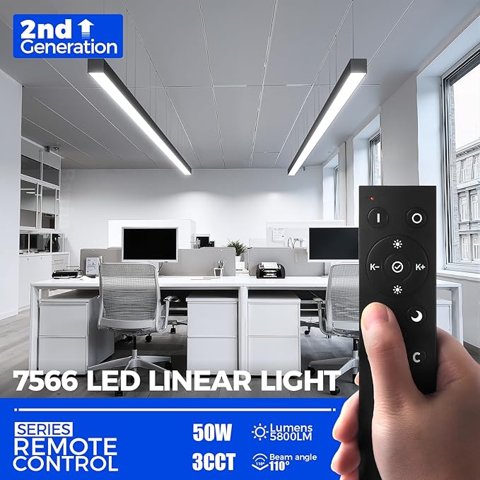 Barrina 7566 Remote Series LED Linear Light Fixture with Remote, 2nd-Generation, 4FT 50W Seamless Connection, 3000K-6000K Color Changing, Dimmable Office Shop Lighting Fixture, Black, 4 Packs