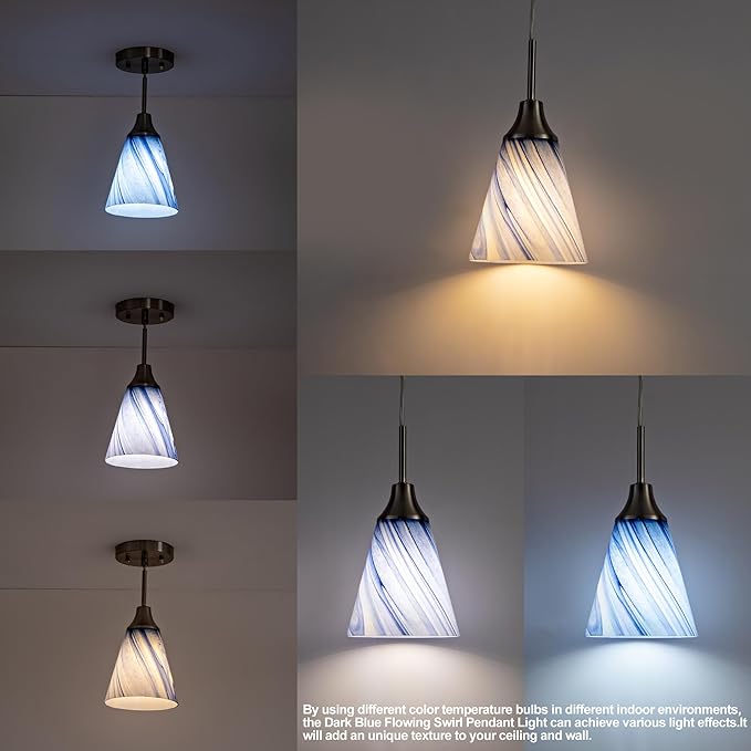 Viinew Mini Glass Pendant Light 1-Pack Dark Blue Marble Art Glass Pendant Lights Kitchen Island 5.9" Brushed Nickel Finish Hanging Light for Kitchen Over Sink,Dining Room,Foyer,Hallway