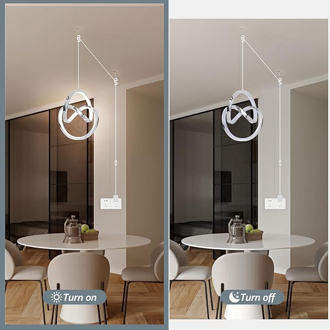 Modern LED Pendant Light Fixtures Pendant Lights Kitchen Island Lighting Adjustable Height Chrome Hanging Lamp for Dining Room Bedroom Living Room (1 Pack)