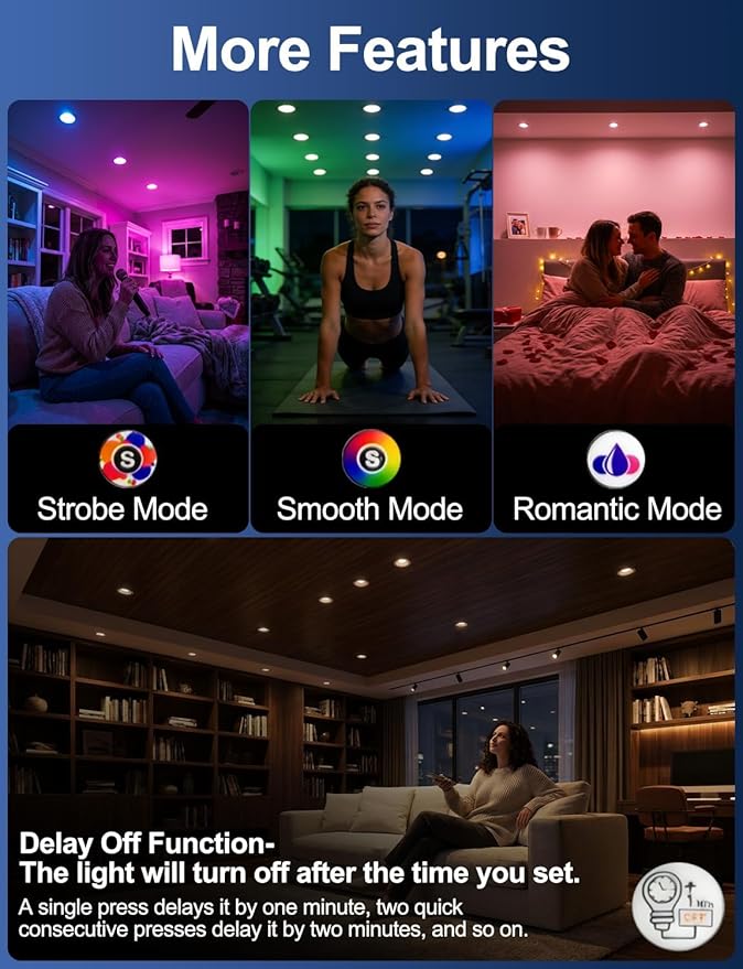 HEKEE LED Reccessed Downlights, Color Changing, 6 Inch, Recessed Ceiling Lights (6 Packs)