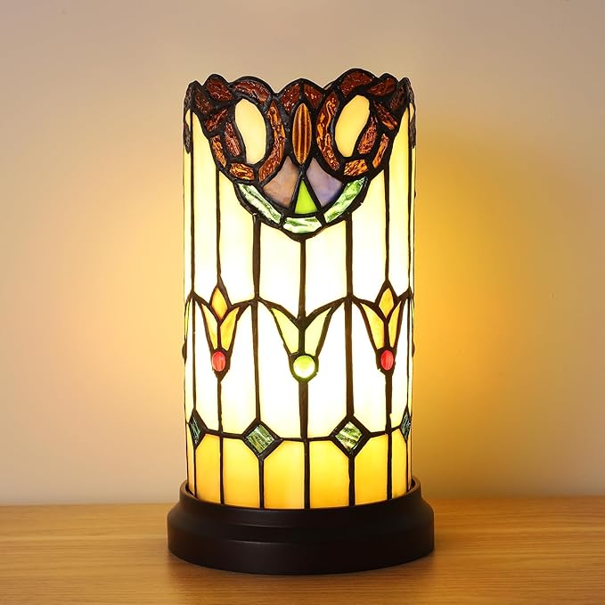 Tiffany Style Table Lamp For Bedroom Blue Dragonfly Stained Glass Nightstand Bedside Night Lamp Party Light Hand-made Art Home Deco Christmas Gifts 2 LED Bulbs (3 Color Temperatures+Flame Bulb)