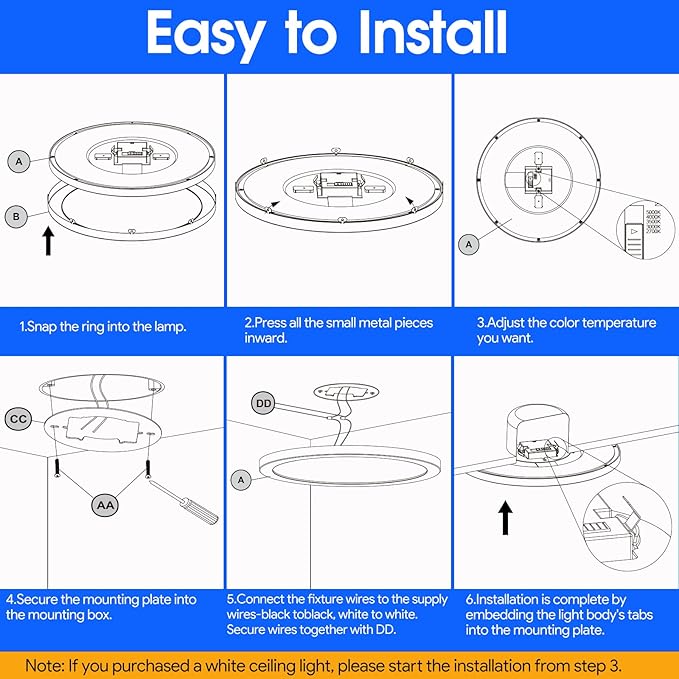 Energetic 5CCT Flush Mount Ceiling Light Fixtures, 26W LED Ceiling Lights for Bedroom, Kitchen, Bathroom, Hallway, 2700/3000/3500/4000/5000K, Super Slim, 11 Inch, White, 3 Pack