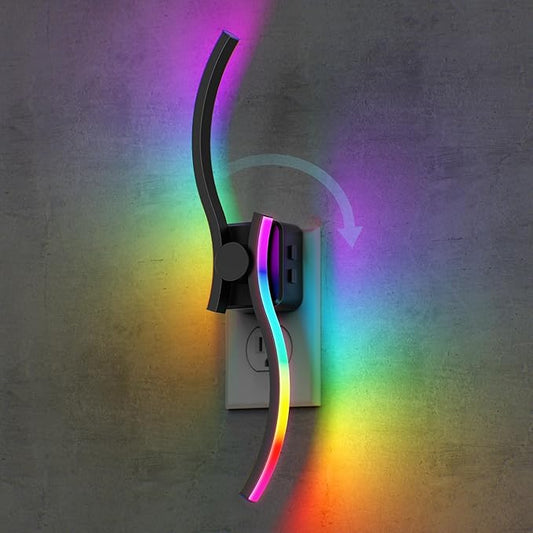 Briignite Night Lights Plug into Wall, 3000K+8 Color Changing Dimmable LED Night Light 1W 180° Rotating Wall Sconce Dusk to Dawn Sensor Plug in Nightlight for Bathroom Bedroom Hallway Kitchen
