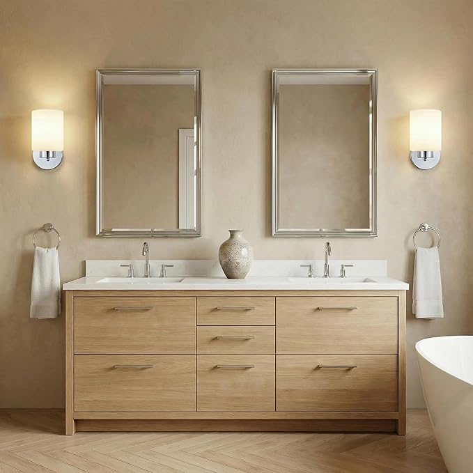 Frosted Wall Sconce Set of Two,Chrome Sconce Bathroom Lighting,Modern Chrome Vanity Light,Mid-Century Vanity Sconces for Bathroom,Livingroom,Kitchen