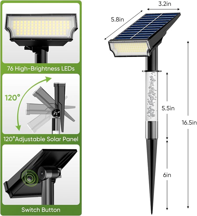 Solar Lights Outdoor Waterproof, 76-LED Super Bright Solar Flood Lights Outdoor, Dusk to Dawn Solar Spot Lights for Landscape Lighting Pathway Garden Flag Pole- Cool White, 4 Pack