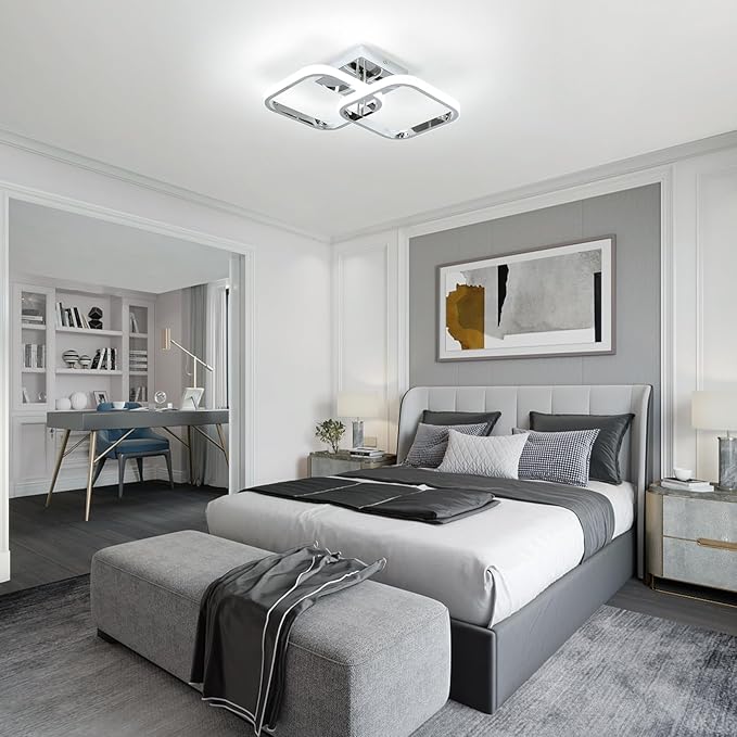 CANEOE Led Hallway Ceiling Light Fixtures, Square Modern Led Ceiling Lamp, 6000K Chrome Finish Indoor Ceiling Lighting Fixture for Living Room Bedroom Kitchen Bathroom Lights (GDD-SFSL-C-US)