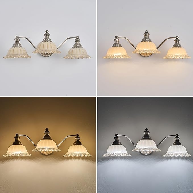 XIEDUN Brushed Nickel Bathroom Vanity Light White 3 Light