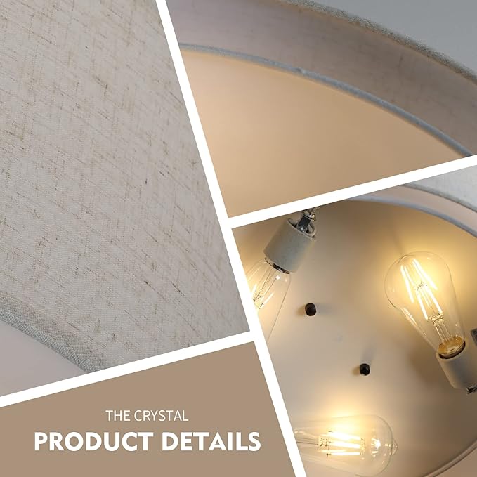 3-Light Ceiling Light Fixture, 13" Drum Flush Mount Ceiling Light, Modern Close to Ceiling Lights with Fabric Linen Shade for Hallway Bedroom Kitchen Dining Living Room