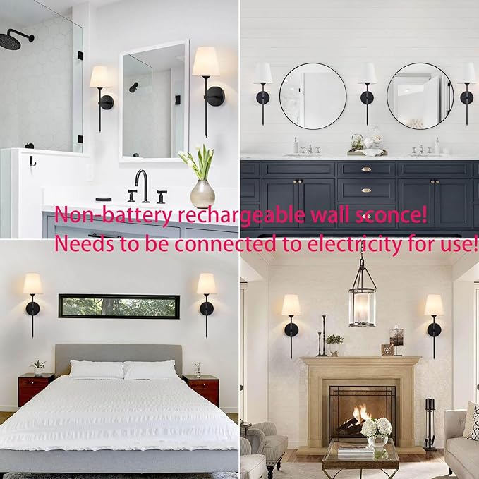 KUAUGST Wall Sconces Sets of 2, Retro Industrial Wall Lamps, Bathroom Vanity Sconces Wall Lighting with White Fabric Shade, Suitable for Bedroom Living Room Corridor Kitchen