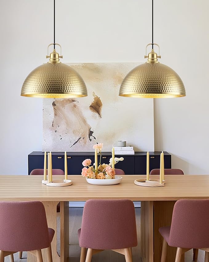1 Pack Gold Pendant Light 16 inch, Hammered Large Dome Pendant Light, Industrial Farmhouse Pendant Lights Kitchen Island, Gold Island Pendant Lights for Kitchen, Dining Room Living Room