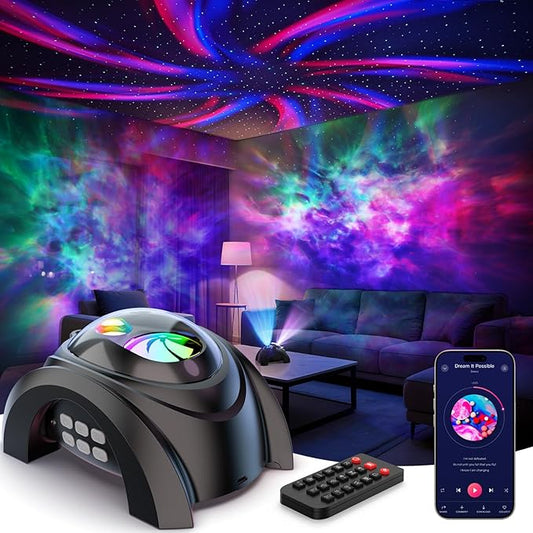 Rossetta Dual Lens Galaxy Projector, Star Projector for Bedroom with 58 Light Effects, Night Light Projector with White Noise & Bluetooth Speaker, Remote Timer, Easter Room Decor Gift for Kids Adults