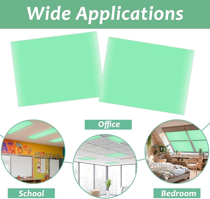 Wiooffen 6 Pcs Fluorescent Light Covers with 60 Magnets Decorative for Classroom Ceiling Light 4x2 Feet Magnetic Filter Easy Install for Office Hospitals & Home Drop Ceiling Supplies(Green)