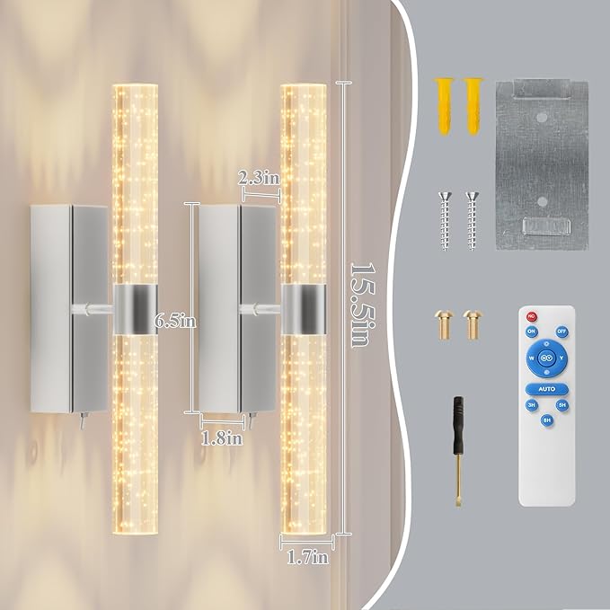 camuucci Battery Operated Wall Sconces Set of 2 Rechargeable Battery Powered Wall Light with 12000mAh Not Hardwired Dimmable Wall Lamp Fixtures for Bedroom Living Room Silver 15.3 Inches