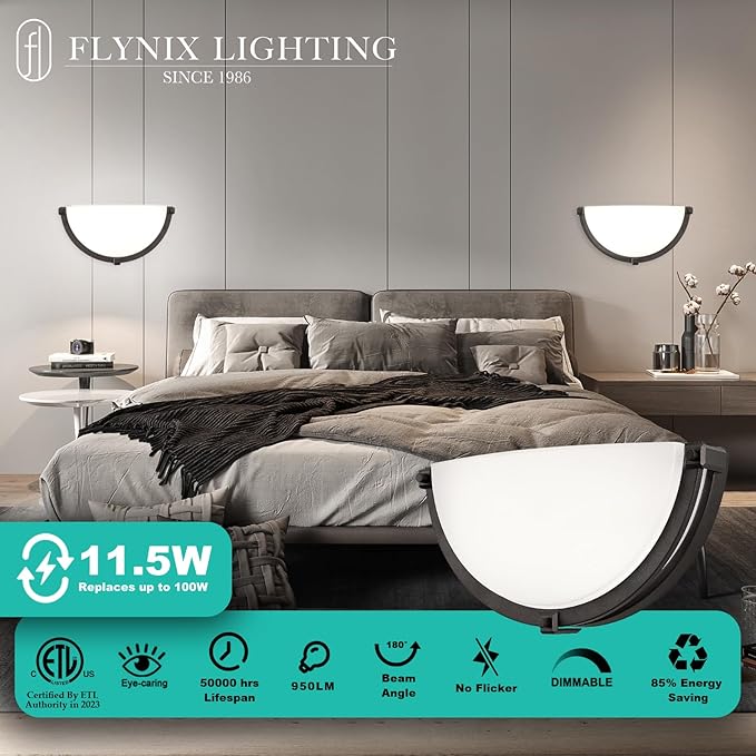13 inch Dimmable LED Wall Sconce, Half Moon Wall Light Fixture, 3000K/4000K/5000K Color Temperature Adjustable, Modern Bathroom Vanity Light Fixtures，Super Bright (Oil Rubbed Bronze) 2 Pack