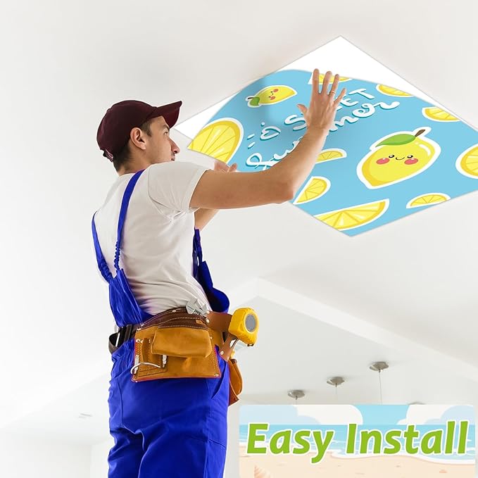 8 Pcs Fluorescent Light Covers with 80 Magnets Decorative for Classroom Ceiling Lights 4 x 2 Feet Magnetic Light Cover Filter Easy Install for Office Hospital Drop Home Ceiling Supplies (Summer Fruit)