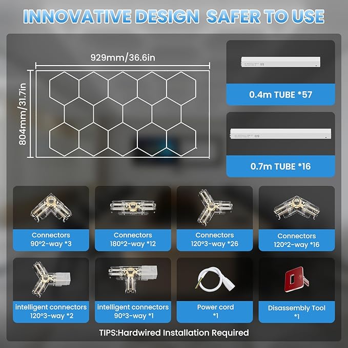 Hexagon Garage Light with Rectangular Frame, 539W 6500K High Brightness LED Shop Light, 14-Pack Design for Garage, Workshop, Basement, Car Detailing