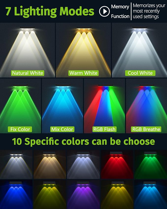 Solar Fence Lights Outdoor 2 Pack Waterproof High Brightness Upgraded 3 LED Lens Solor Deck Lights Warm & Cool White RGB 10 Colors Outside Solar Powered Wall Light for Backyard Patio Step Railing