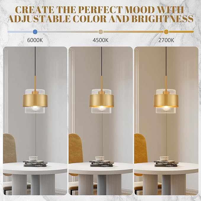 7" Modern Pendant Lights Kitchen Island, Gold Mini Pendant Light Fixtures with Clear Glass Shade, Adjustable Hanging Light Fixtures for Kitchen Island Restaurant Hallway,2 Pack