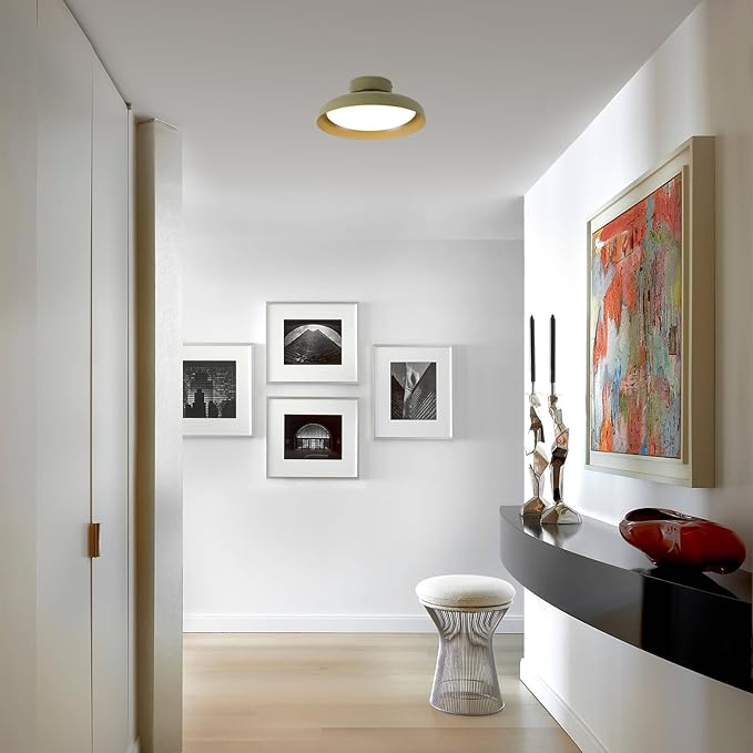 BISAMIYA Modern LED 12.6 inch Ceiling Light, Adjustable Semi Flush Mount Ceiling Light Fixture, Brass Accent, for Hallway, Kitchen, Entryway, 18W 3000K Warm White