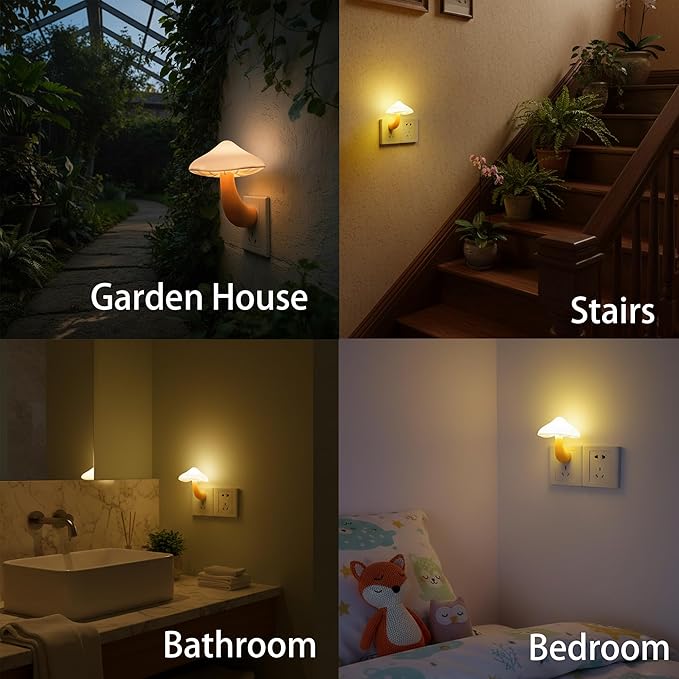 AUSAYE 2 Pack LED Mushroom Night Light Plug into Wall NightLight,Dusk to Dawn Sensor Wall Lamp Energy Saving Night Lights for Kids Adults Room Bedroom Bathroom Stairs Hallway Kitchen Warm White
