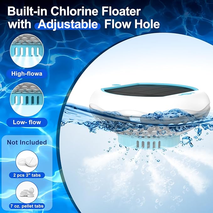 Solar Pool Chlorine Floater with Floating Pool Light, APP-Controlled, Adjustable Release, Large Capacity for 2 Tablets 4 Pack