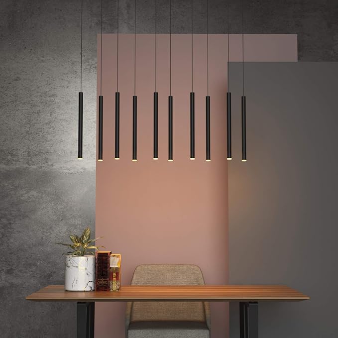 CANALIS 10 Mini Pendant Lighting Black - LED Hanging Light Fixture for Kitchen Island, Bar, Foyer - Cluster Pendants - Dimmable, Adjustable Wire, Lamp Bulb Included