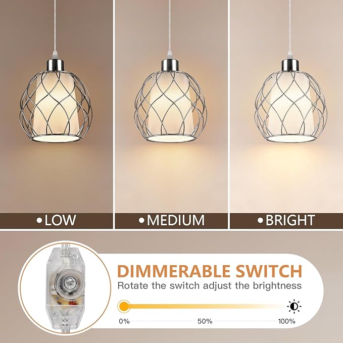 Cinkeda Hanging Lights with Plug in Cord,Hanging Lamps That Plug into Wall Outlet with Dimmable Switch and 15 ft Clear Cord, Swag Lamp for Bedroom Kitchen Island Living Room (Bulb Included)