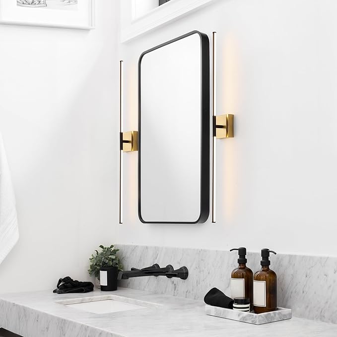 JONATHAN Y 32" Oil Rubbed Bronze/Brass Gold Modern Dimmable Integrated LED Wall Sconce, Minimalist Adjustable Metal Vanity Light for Bathroom Mirror, Bedroom, Hallway, 3000K, ETL Listed (JYL7040F)