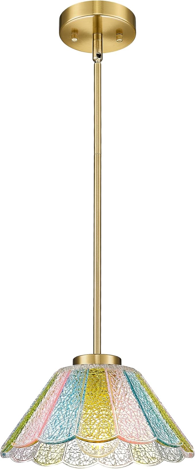 Gold Pendant Light, HWH 10.4-inch Hanging Light Fixture for Living Room, Dining Room, Bedroom, Pendant Lights Kitchen Island with Colored Floral Glass, Gold Finish, 5HJX110MIL BG-C