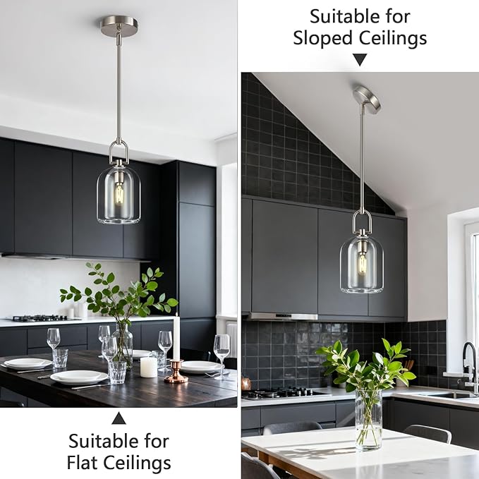 Modern Nickel Pendant Lights Kitchen Island Ceiling Chandelier Indoor Thick Crystal Hanging Light Fixtures for Kitchen Living Room Dining Room Bedroom（2Pack）