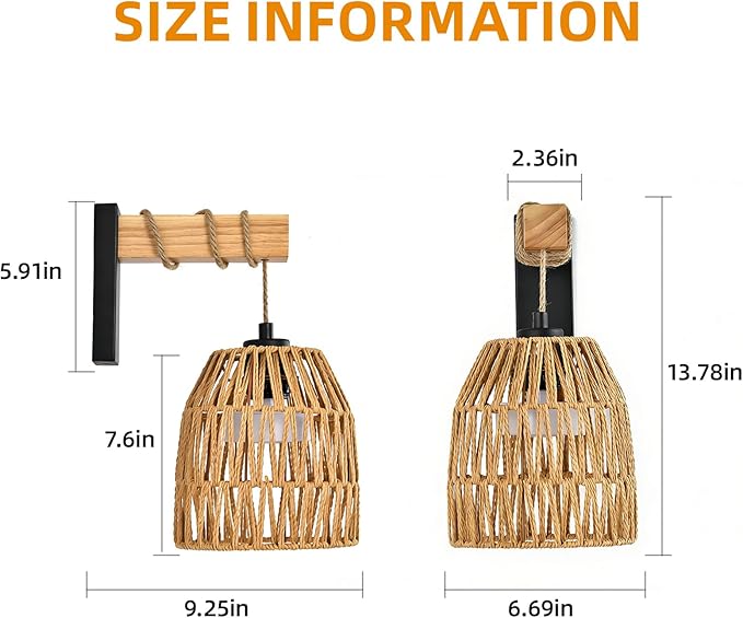 Boho Battery Operated Wall Sconce Set of Two, Rattan Rechargeable Wall Sconces with Remote,Wireless Sconces Set of 2 for Bedroom,Living Room,Entryway 15 Colors Dimmable-Matte Black