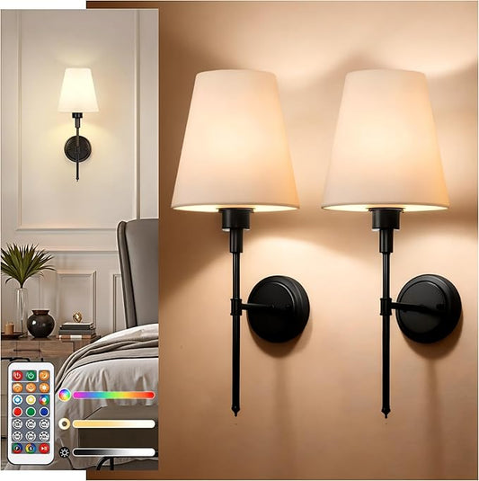 DORESshop Battery Operated Wall Sconce Set of 2, Wall Light Wireless Easy to Install, Dimmable and Adjustable Sconces Wall Decor, Rechargeable Wall Lamp for Bedroom, Living Room, Black 20.7in