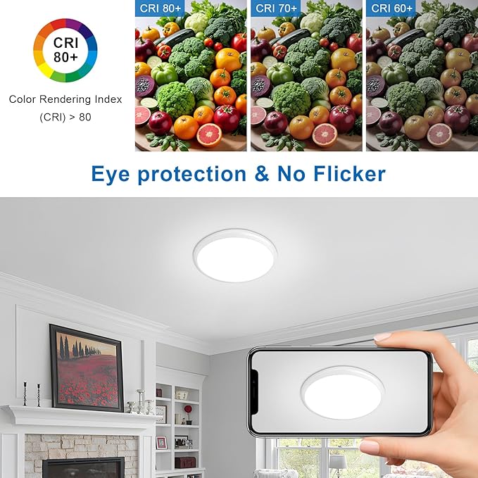 2 Pack 12 Inch Round LED Ceiling Light Fixture, 24W 6500K Cool White Outdoor/Indoor LED Ceiling Light IP54 Waterproof Ceiling Lamp for Porch, Hallway, Bathroom, Living Room, Laundry, Bedroom