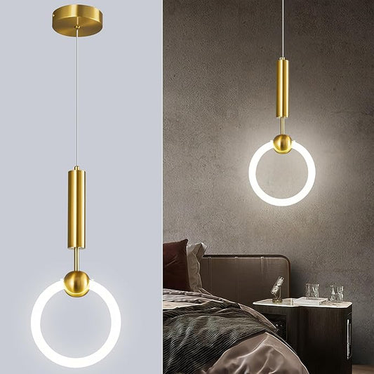 Modern LED Pendant Light Fixtures, Simplicity Gold Pendant Lighting,Circular Hanging Chandelier for Kitchen Island Dining Room Bedroom Entryway Hallway(Gold 1-Pack)