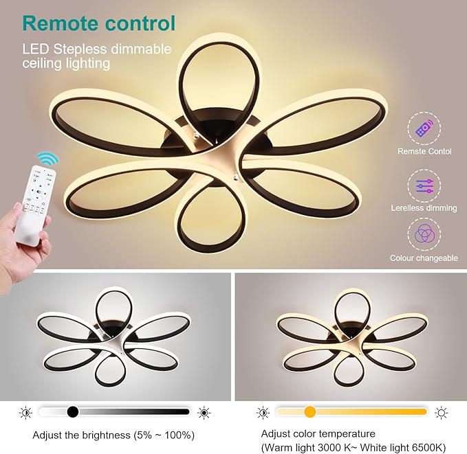 Modern LED Ceiling Light, 35 inch 110W, Dimmable Chandelier with Remote/APP Control for Living Room, Dining Room, Bedroom, Kitchen & Home Lighting