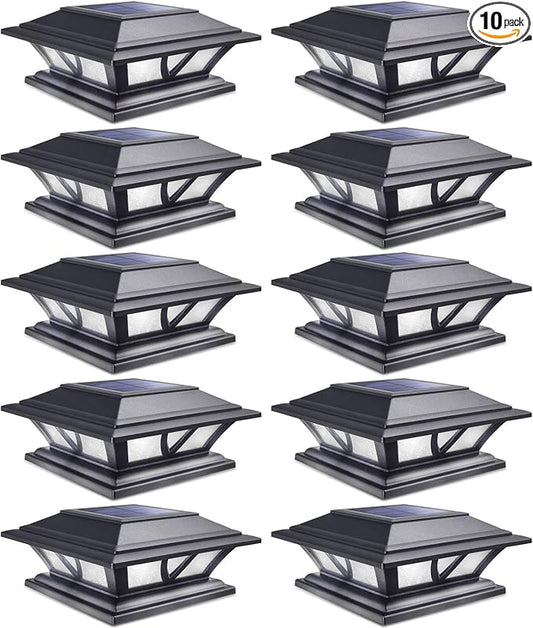 SIEDiNLAR Solar Post Lights Outdoor 2 Modes LED Deck Fence Cap Light for 4x4 5x5 6x6 Posts Patio Garden Decoration Warm White/Cool White Lighting Black (10 Pack)