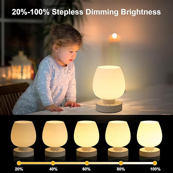 KARTOOSH Cordless Touch Bedside Table Lamp Set of 2, Rechargeable Battery Operated Desk Lamps with 8 RGB Colors, Dimmable Small Glass Nightstand Light for Living Room Bedroom Kitchen Counter