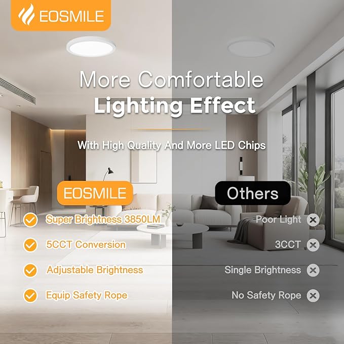 1Pack 15.8 Inch LED Flush Mount Ceiling Light, 35W, 3850LM, 2700K-5000K 5Color Selectable & Dimmable, White Thin Flat Surface Mount Lights for Bedroom, Living Room, Dining Room, Garage