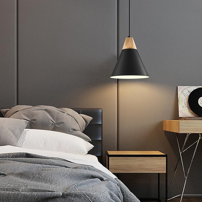 Black Pendant Light 2 Packs,9.4inches- Farmhouse Pendant Light, Modern Pendant Lights, Kitchen Pendant Lights for Office, Bedroom, Living Room, Kitchen Island