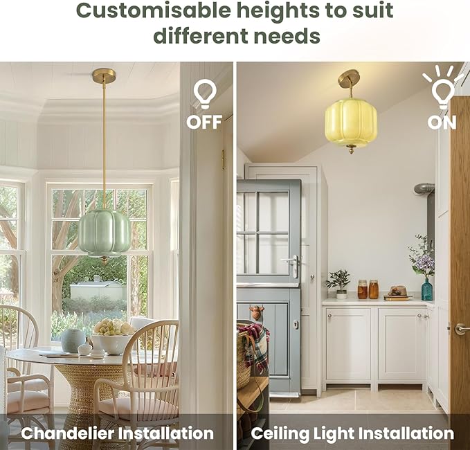 Vintage Green Glass Pendant Lights 9.8 Inch Mid Century Modern Hanging Ceiling Light, Adjustable Height Kitchen Island Hanging Lights for Dining Room, Kitchen, Hallway and Bedroom, E26 Base